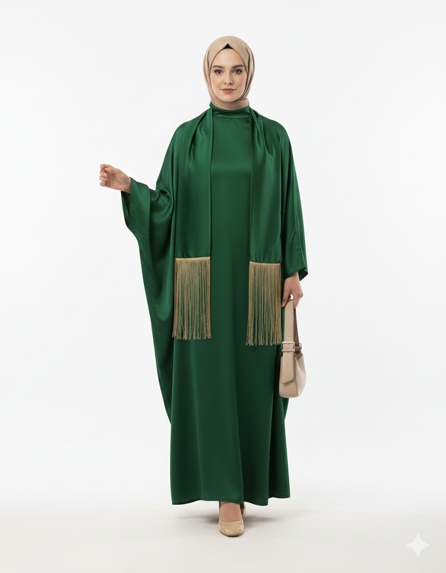 (Zümrüt Yeşili)Rawya Yaz sezonuna uygun elbisesi.