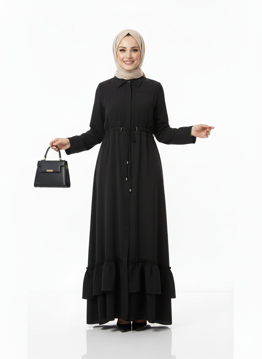 (Awatif Yazlık Günlük Elbise –( Siyah Renk