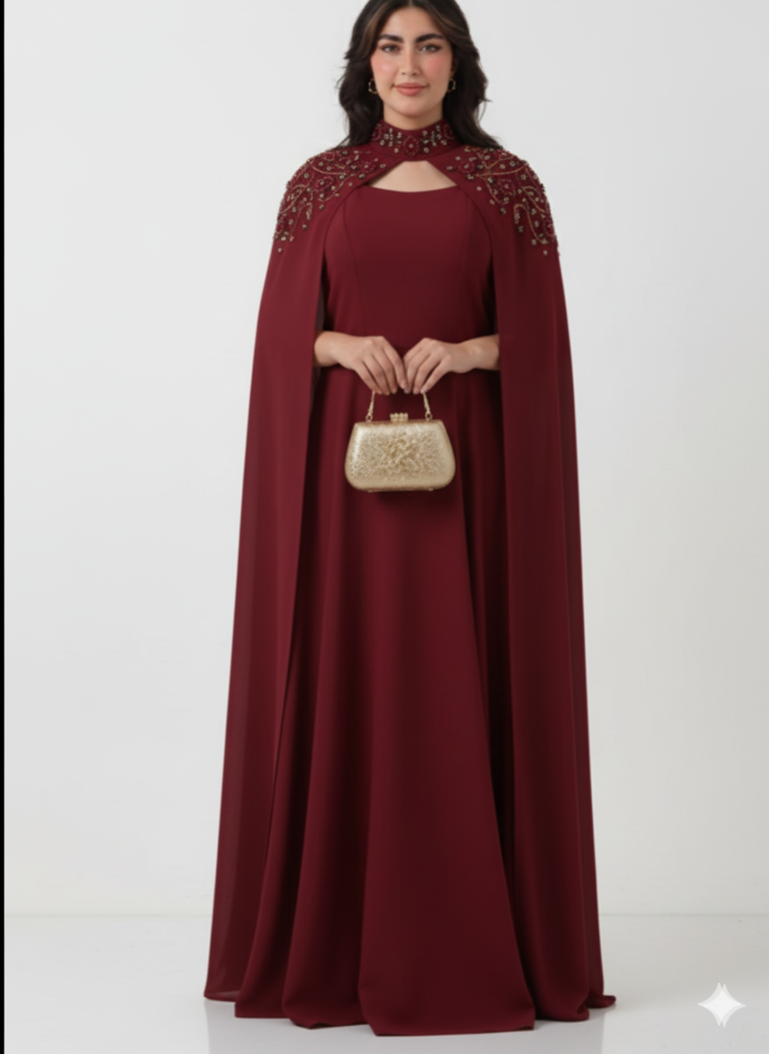 (Bordo) Talin resmi yazlık elbise