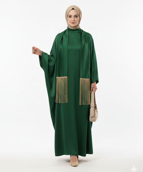 (Zümrüt Yeşili)Rawya Yaz sezonuna uygun elbisesi.