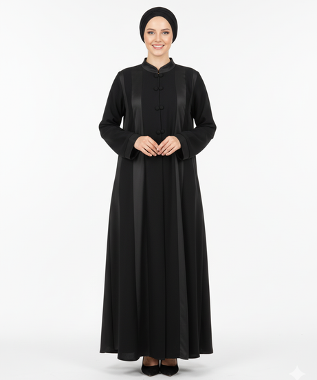 Mays abayası siyah ve gri detaylı yazlık günlük