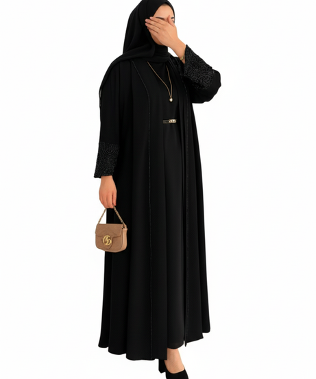 (siyah) Misk abaya takımı renkli, taş detaylı, yazlık resmi