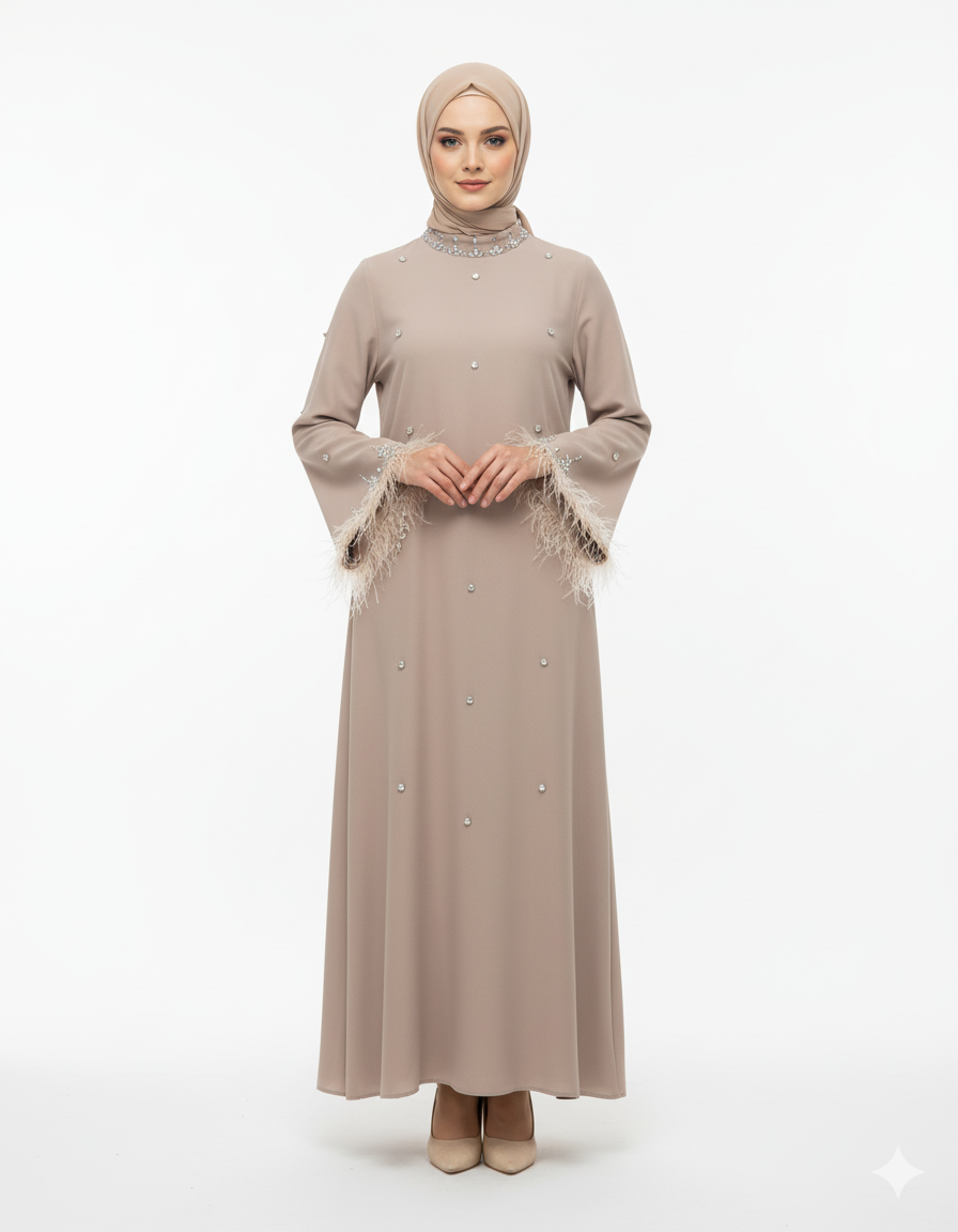 (bej) Gömze resmi yazlık elbise