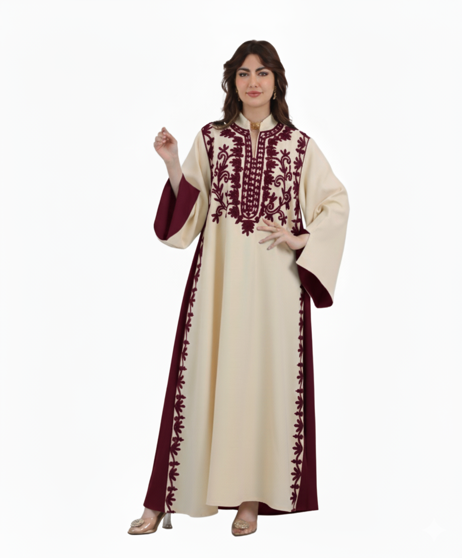 Samar Ferace Bordo Nakışlı Göğüs Detaylı