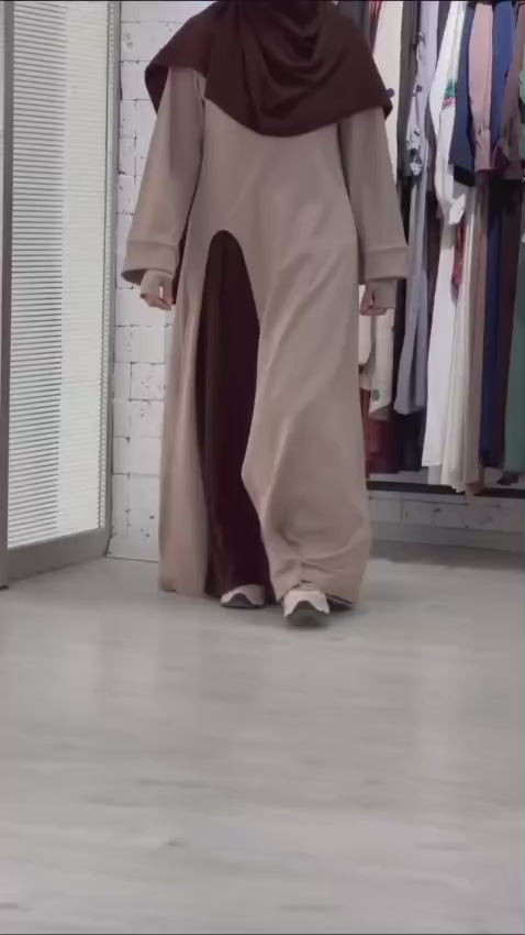 Vakar Abaya Takımı (bej ve kahverengi)